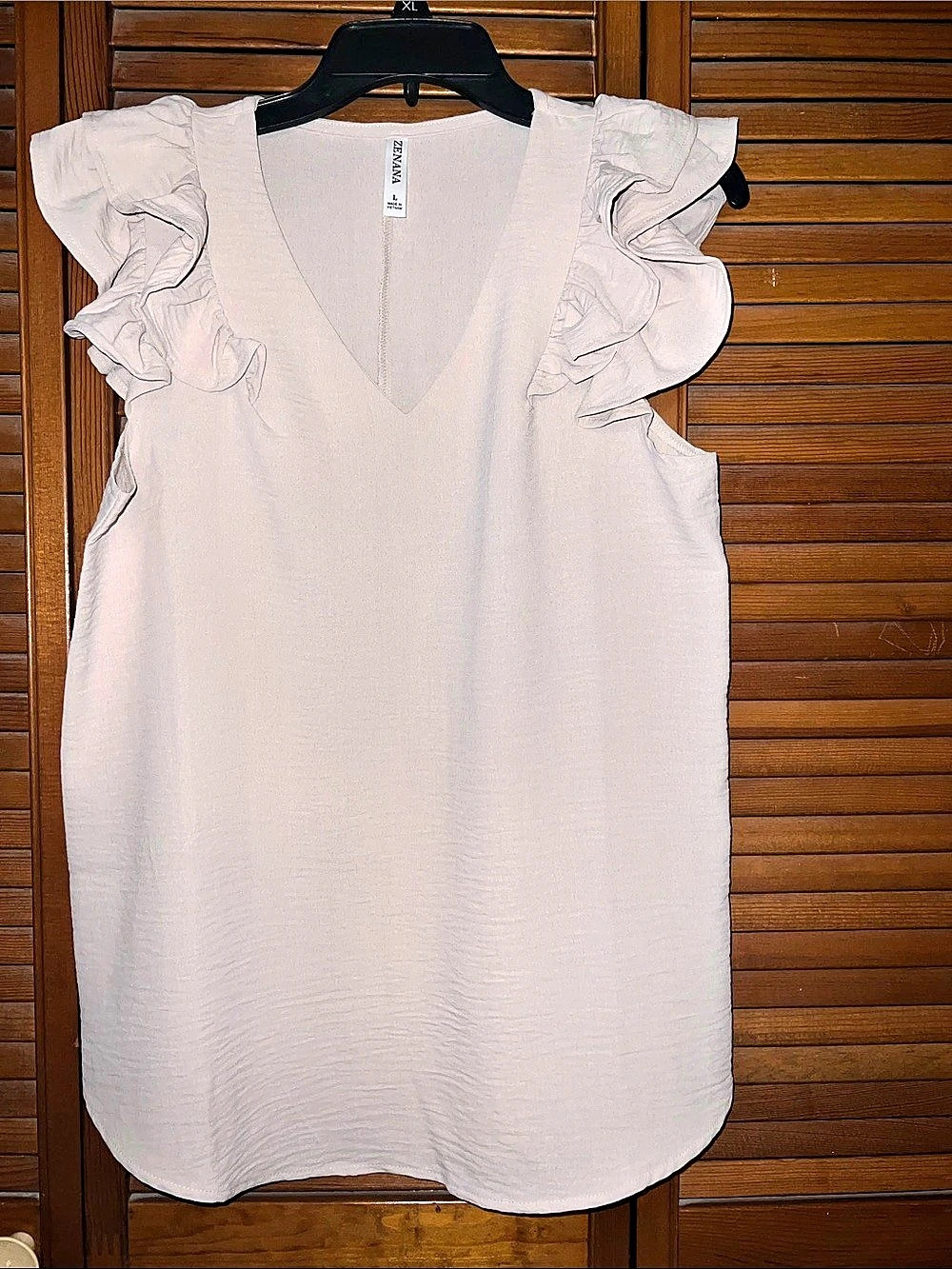 ZENANA V-Neck Flutter Sleeve Top Blouse beige Size Large